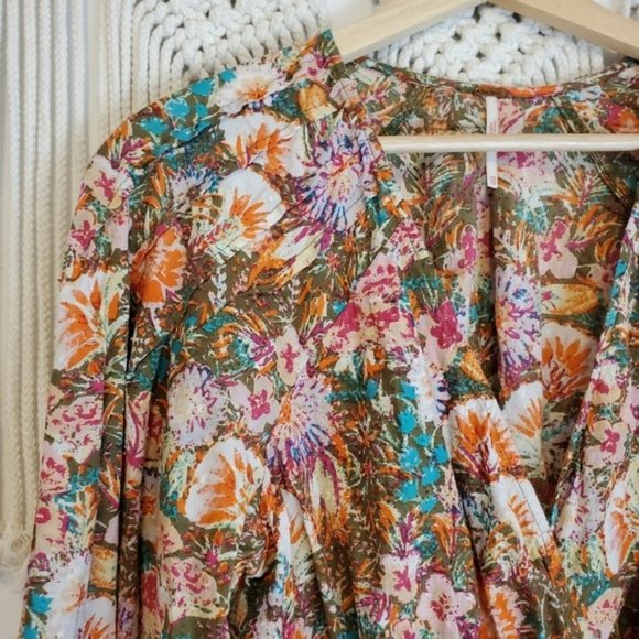 Free People Party Playlist Colorful Oversized Wrap Blouse XS - Picture 2 of 7